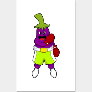 Eggplant at Boxing with Boxing gloves Posters and Art